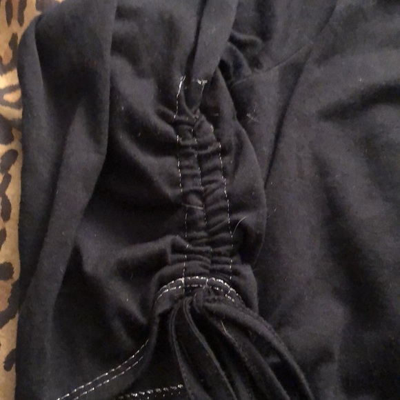 ONE STEP UP 1X black scoop-neck shirred cold shoulder w/silver detail - Picture 5 of 12